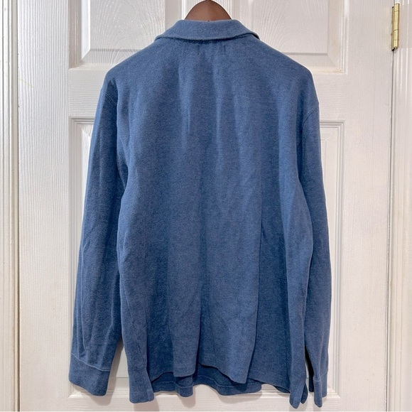 POLO Ralph Lauren Quarter Zip Sweater Men's Blue Maroon Pony Leather Pull Sz L - Picture 7 of 7